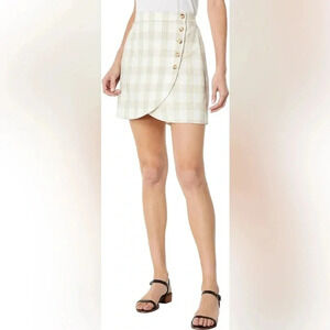 Madewell Linen-Blend Tulip-Hem Check Mini Skirt Preppy Size 4 Academia Beachy
